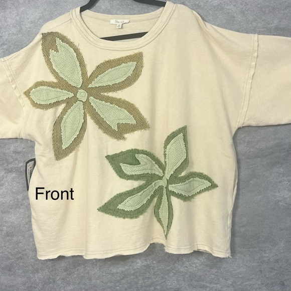 Oli & Hali Floral Patch Tee - Cream and Green - Picture 5 of 6